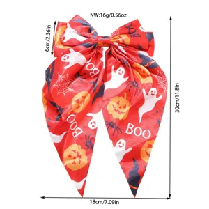 Detalles de dimensiones y peso del lazo rojo para el pelo de Halloween con fantasma