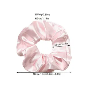 Detailed size and weight specifications of large pink satin scrunchie hair accessory