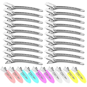 Pinzas para el cabello profesionales de pico de pato plateadas y clips sin marcas