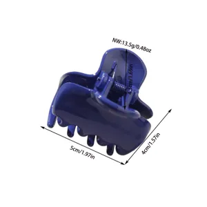 Vista detallada de una pinza para el pelo azul oscuro con dimensiones y peso del producto