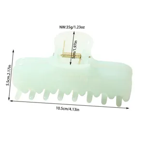 Dimensioni dettagliate di questo fermaglio per capelli verde chiaro con peso e taglia