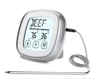 Thermomètre alimentaire tactile numérique avec sonde pour cuisine et minuteur de barbecue.