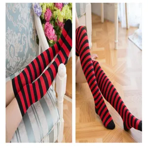 Damen gestreifte Oberschenkel lange Socken japanische Anime Cosplay Strümpfe mode