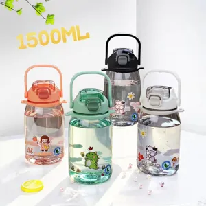 Gourde mignonne de 1500 ml avec paille et autocollants de dessins animés pour enfants