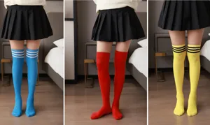 Over-the-knee thigh high socks for women, stretchy cotton knit socks in assorted vibrant colors.