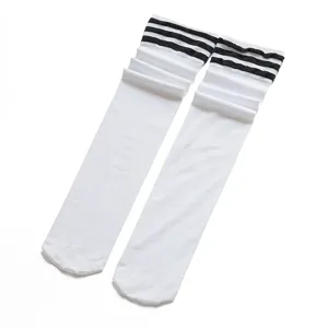 Damen Oberschenkel Kniestrümpfe weiß 50cm lang Schlauch Socken JK Uniform drei Streifen