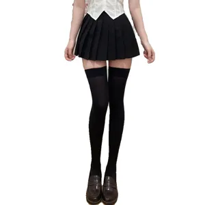 Schwarze Overknee-Socken für Damen, Frühlings- und Sommer-Dünnsamt-Kniestrümpfe.