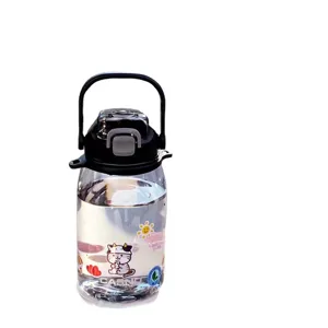 CASNO Bouteille d'Eau en Plastique Big Belly de Grande Capacité Avec Paille et Sangle Coupe de Sport Portable pour Enfants