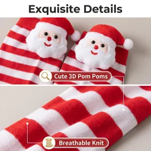 Weihnachten rot-weiße gestreifte Socken mit 3D Weihnachtsmann Plüsch, atmungsaktiver Strickstrumpf.