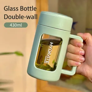 Hochwertiger 430ml doppelwandig isolierter Teeglasbecher mit Griff in Hellgrün Design