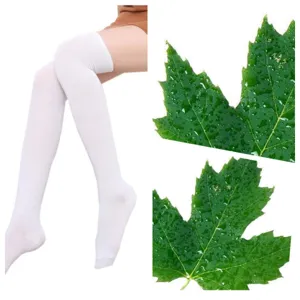 White over-the-knee long socks with beautiful leaf pattern, comfortable and stylish daily wear.