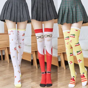 Chaussettes hautes de Noël tricotées festives bas longs pour la fête et habillement