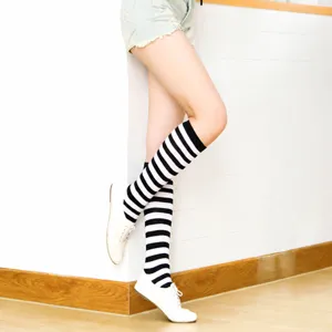 Women Striped Over The Knee Long Socks Japanese Preppy Style Cotton Blend Thigh High Stockings Spring Summer Casual Hosiery
