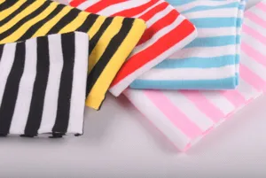 Close-up of colorful striped over-the-knee socks detail, soft knitted texture fabric.