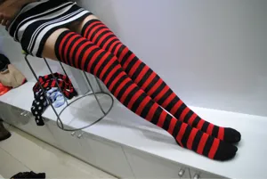 Black and red striped over-the-knee socks fashion long stockings for daily outfits