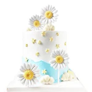Set di decorazioni per torte margherite in resina con stelle gialle e nuvole bianche