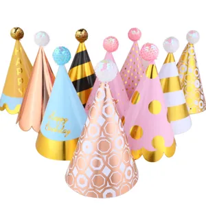 Set de gorros de fiesta de cumpleaños coloridos con pompones de lentejuelas brillantes