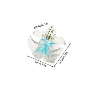 Detailed measurements and weight of the transparent glitter blue flower hair claw clip