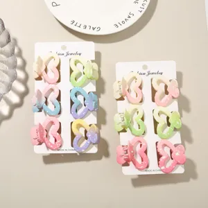 Lot de 6 pinces à cheveux douces en forme de cœur papillon dégradé pastel pour femmes