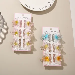 Set of 4cm transparent glitter flower hair claw clips for sweet holiday styles on display card