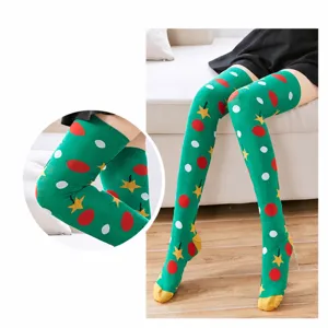 Chaussettes longues de Noël au-dessus du genou fête vacances danse yoga bas verts
