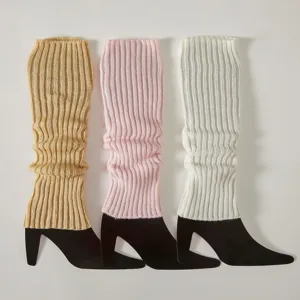 Gerippte Strick Beinling Winter Stulpen Stiefel Abdeckung warme Zubehoer Detailansicht.