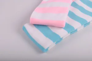Striped over-the-knee socks, pink and blue striped design, soft knit student long socks.