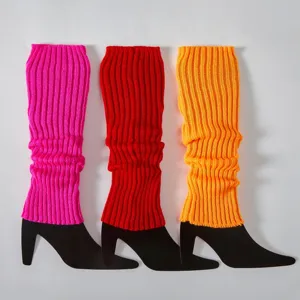 Gestreckte Strick Beinwärmer Winter Slouch Socken bunte Neon Stiefelstulpen weiche warme Mode