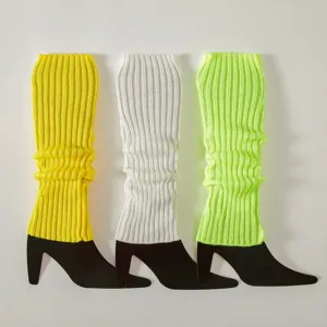 Winter gestrickte Beinwärmer neon grün weiß gelb Stiefelstulpen gemütliche Rippsocken