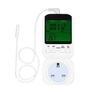 Detailansicht der digitalen Temperaturregler Steckdose mit externem Fuehler und LCD Display.