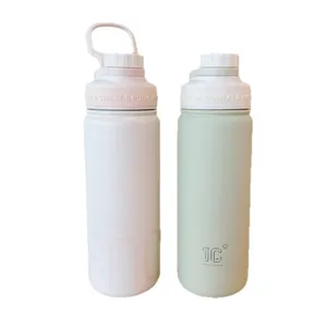 Sport-Trinkflasche aus 316 Edelstahl Set in Rosa und Grün mit einem tragbaren Griff