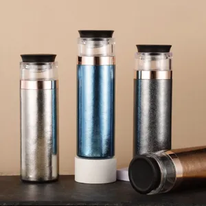 Detailansicht von 470ml Titan-Teeflaschen in verschiedenen Metallfarben für Tee