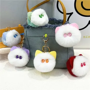 Cute Plush Cat Head Keychain For Women Girls Soft Faux Fur Cartoon Doll Bag Pendant Sweet Aesthetic Key Ring Accessory Gift