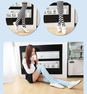 Striped over-the-knee thigh-high socks for women, fashionable cotton long stockings fashion.