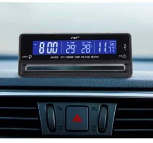 Car digital clock with dual temperature and voltmeter display, luminous dashboard electronic meter.