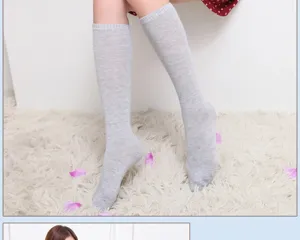 Women grey knee high socks solid color cute hosiery spring autumn student daily wear