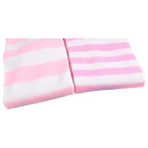 Pink and white striped over-the-knee socks for women, cute Japanese thigh high stockings.