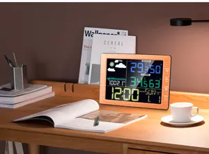 Wireless color screen weather clock with indoor outdoor temperature humidity display.