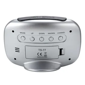 Multifunctional wireless electronic weather clock back view showing control buttons and compartment.