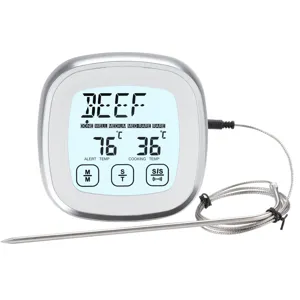 Thermomètre Numérique pour Viande et Aliments Minuterie Tactile de Cuisine avec Sonde en Inox pour Cuisson Barbecue et Pâtisserie