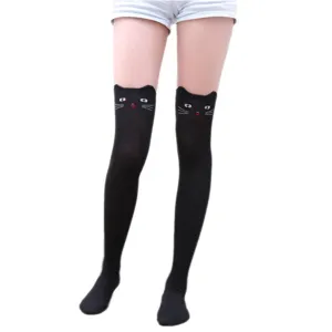 Donne calze lunghe sopra il ginocchio nere carine con orecchie di gatto calzettoni moda donna