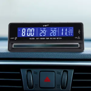 Car digital clock LED electronic clock dual temperature monitor voltmeter for vehicle dashboard