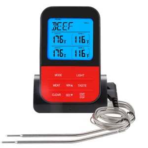 Thermomètre à viande numérique sans fil avec deux sondes pour cuisson cuisine et barbecue.