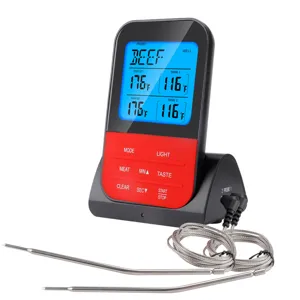 Thermomètre à viande numérique sans fil avec deux sondes en acier inoxydable pour barbecue.