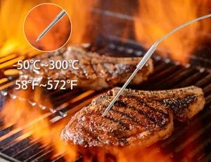 Stainless steel meat thermometer probe for grilling, high temperature resistant wireless BBQ tool.