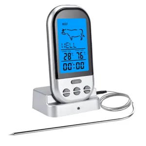Thermomètre à viande numérique sans fil avec sonde et écran LCD pour la cuisine et les barbecues.