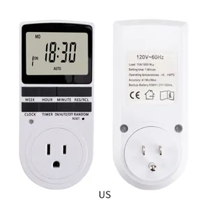 Digitales Zeitschaltuhr-Stecker mit großem LCD-Bildschirm und programmierbarem Stromschalter.
