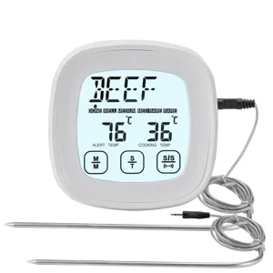 Thermomètre de Cuisine Numérique pour Aliments BBQ Doubles Sondes Écran LCD Minuterie de Cuisson Gadget de Cuisine pour Rôtissage de Viande Cuisson