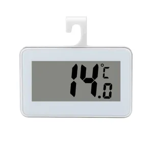 Mini termometro digital para refrigerador con gancho, pantalla LCD clara vista principal.