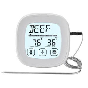 Digital Kitchen Food Cooking Thermometer Touch Screen Meat BBQ Thermometer Timer With Stainless Steel Probe White